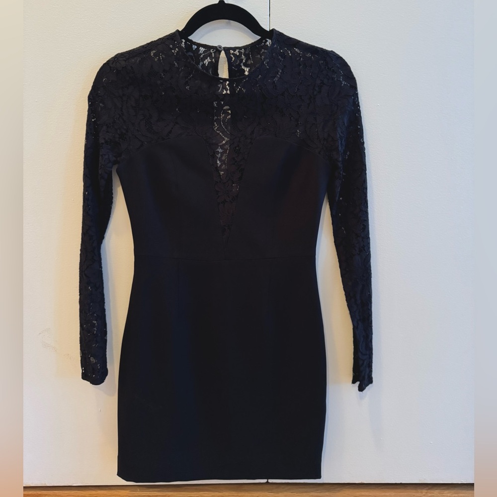 Babaton Black Long Sleeve Mock Neck Bodycon Dress